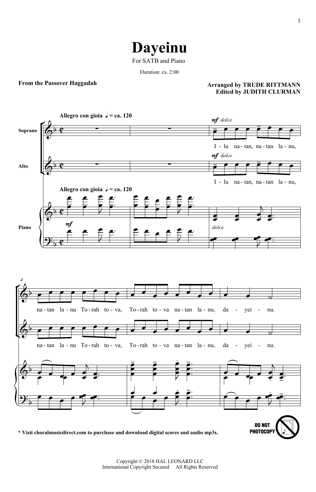 Produktbild zu:  Dayeinu - Trude Rittmann