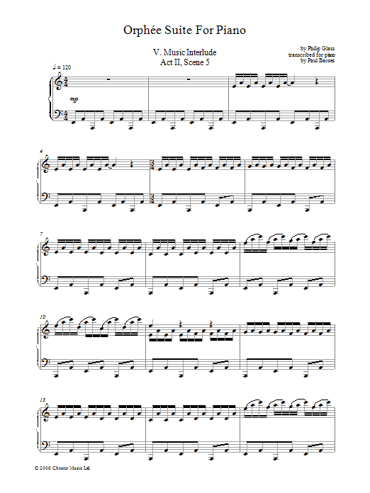 Product gallery: Page 1 of 1 Orphee Suite For Piano, V. Music Interlude, Act II, Scene 5, Philip Glass