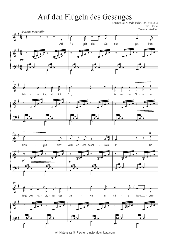 Product picture to: Auf den Flügeln des Gesanges  Mendelssohn, Op. 34 No. 2