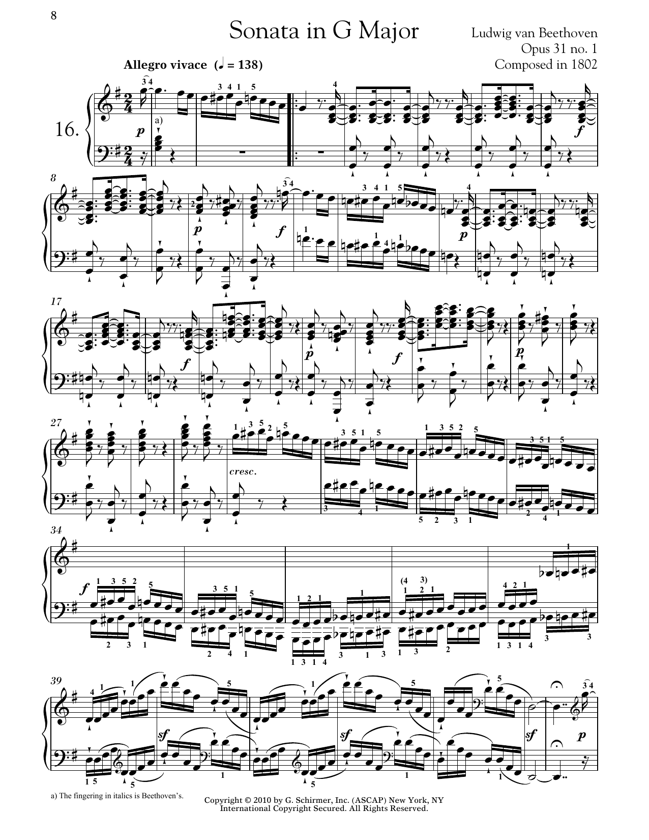 Produktbild zu: Piano Sonata No. 16 In G Major, Op. 31, No. 1