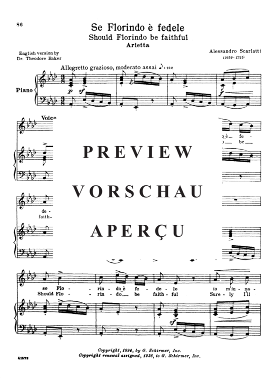 Product gallery: Page 2 of 7 Se Florindo è fedele, Parisotti, Alessandro, Medium Voice and Piano