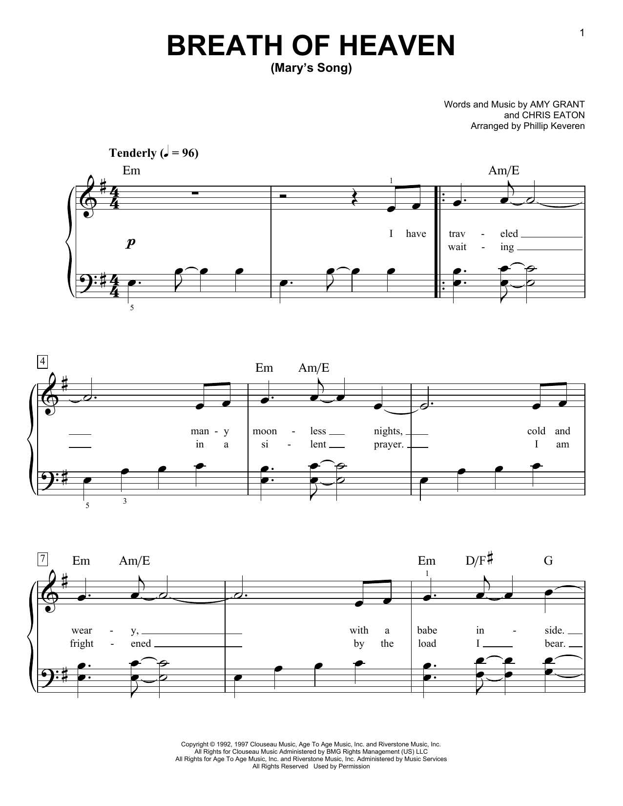 Product gallery: Page 1 of 1 Breath Of Heaven (Mary's Song) (arr. Phillip Keveren), Amy Grant