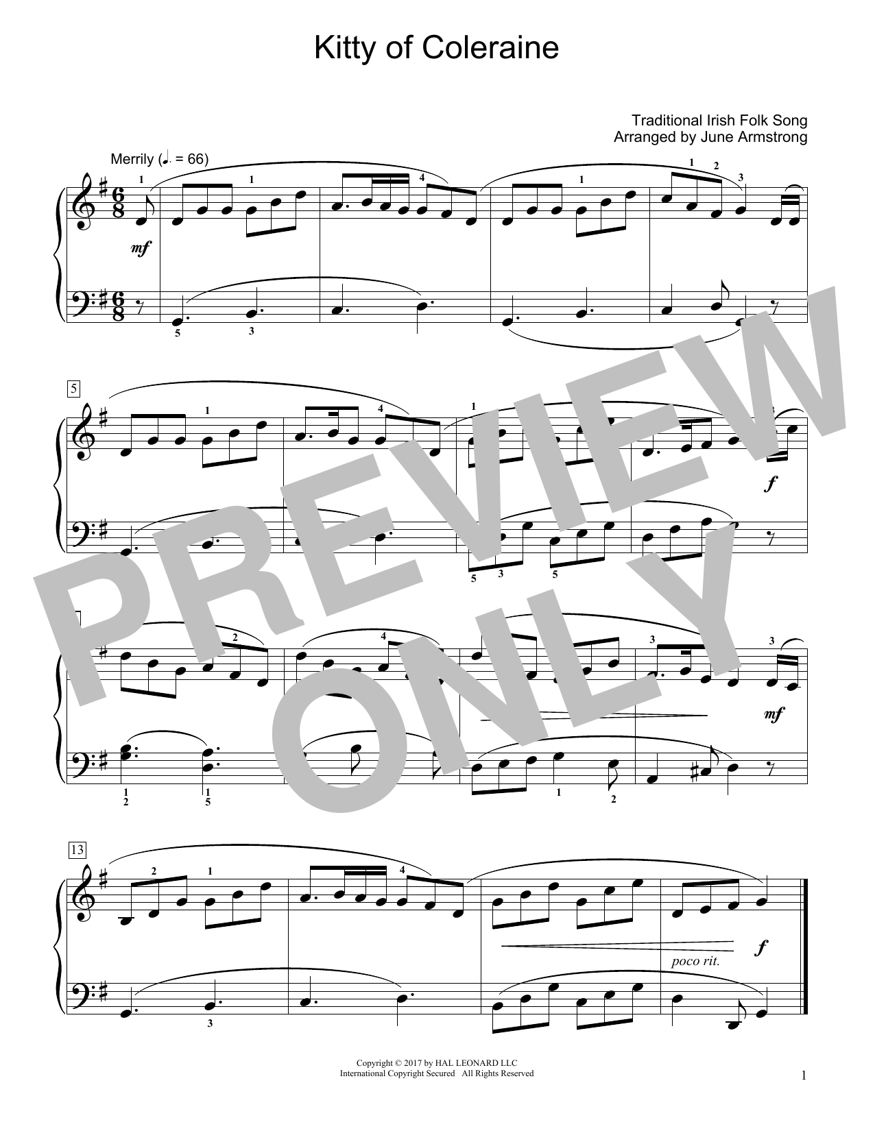 Product gallery: Page 1 of 1 Kitty Of Coleraine (arr. June Armstrong), Traditional Irish Folk Song