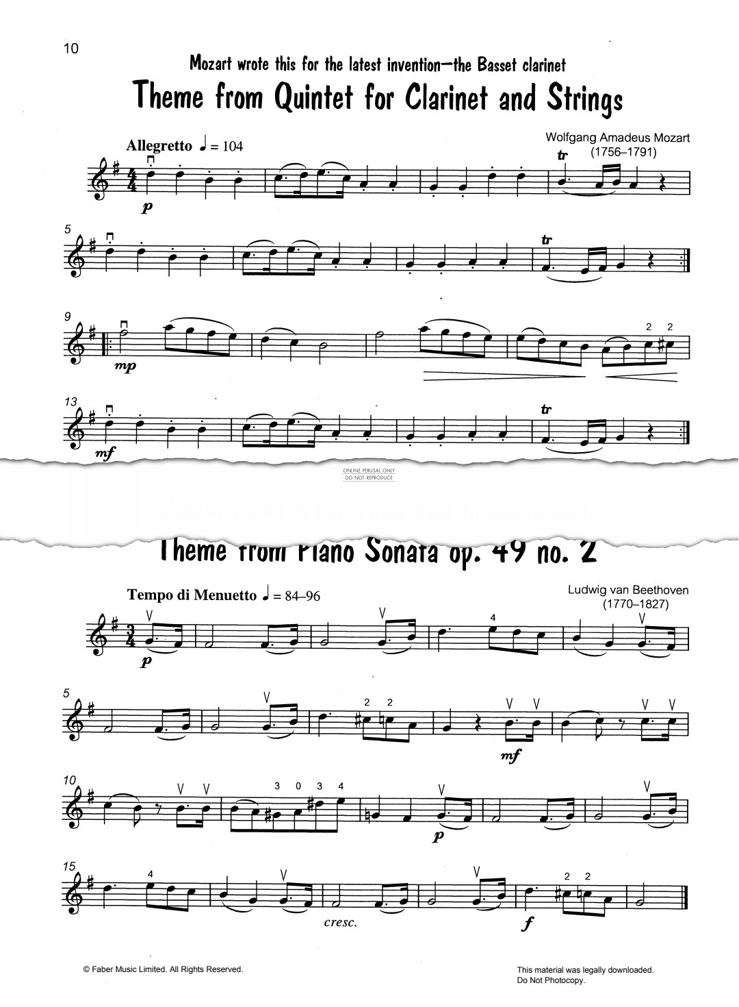 gallery: Theme from Quintet for Clarinet and Strings/Theme from Piano Sonata Op. 49 No. 2, Wolfgang Amadeus Mozart, Violine