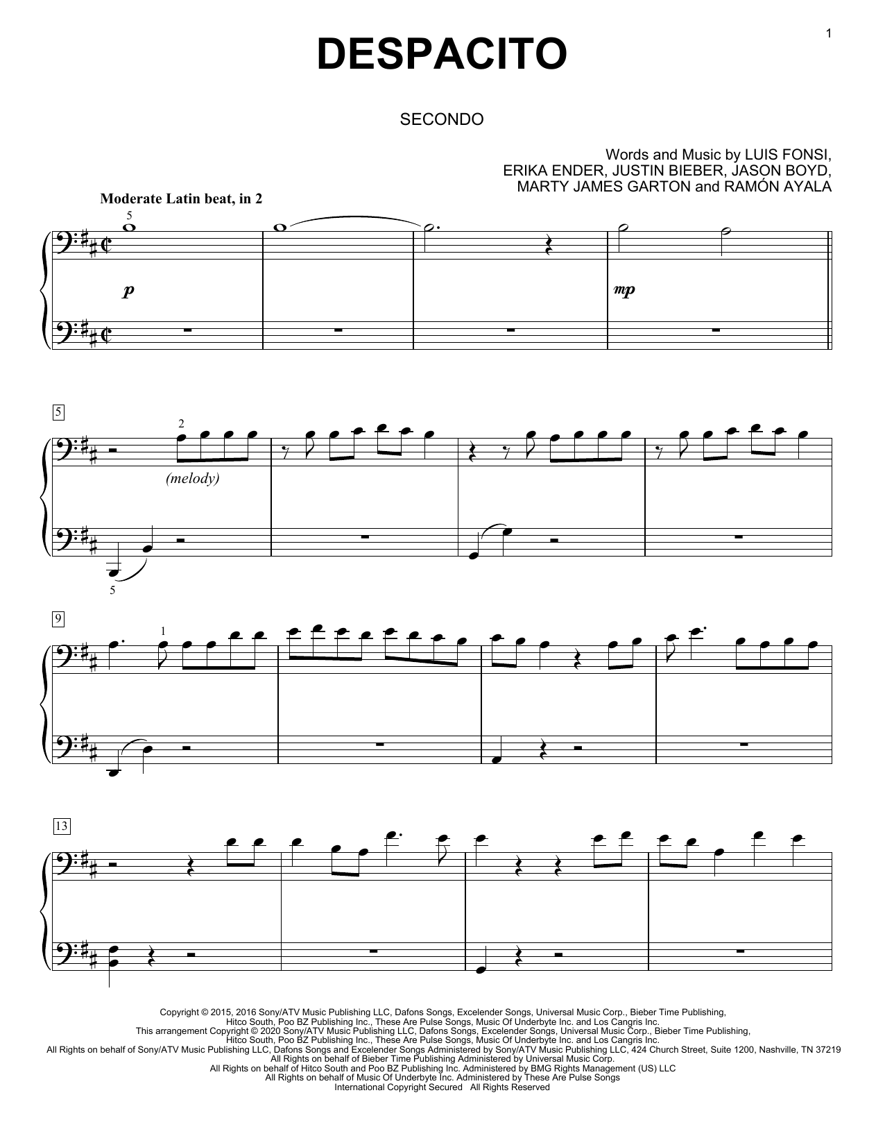 Produktgalerie: Seite 1 von 1 Despacito (arr. David Pearl), Luis Fonsi & Daddy Yankee feat. Justin Bieber, Klavier