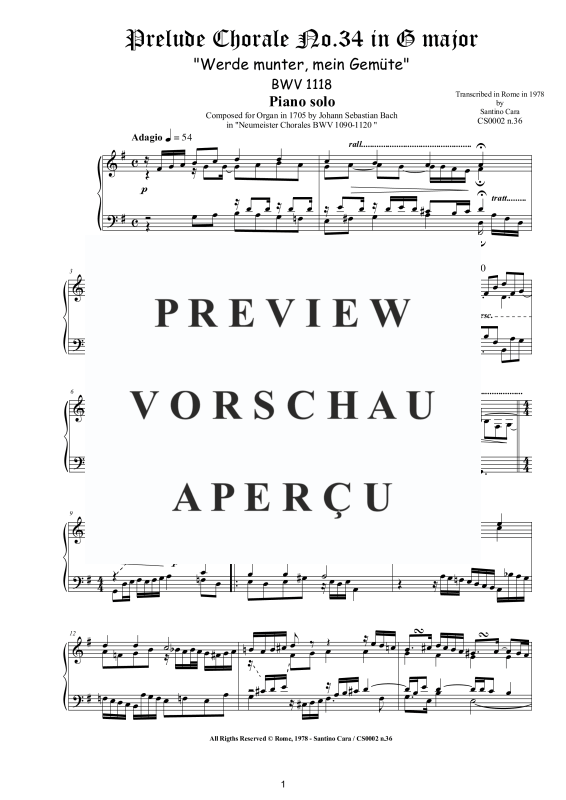 Produktgalerie: Seite 2 von 3 Choral No.34 in G-Dur (Werde munter, mein Gemüte) BWV 1118, , Klavier Solo