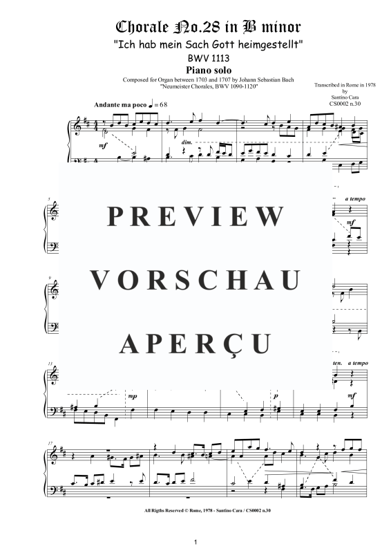 Produktgalerie: Seite 2 von 3 Choral No.28 in H-Moll (Ich hab mein Sach Gott heimgestellt) BWV 1113, , Klavier Solo