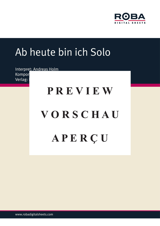 Product gallery: Page 2 of 3 Ab heute bin ich Solo , Holm, Andreas, (Piano solo with underlaid text)
