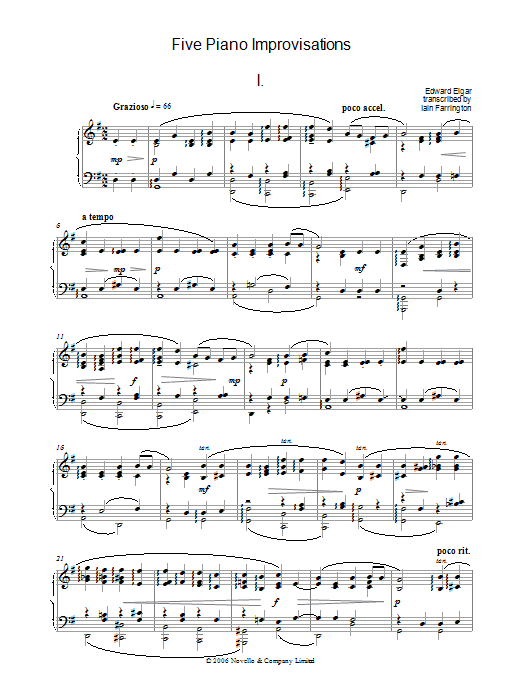 Product gallery: Page 1 of 1 Five Piano Improvisations: 1. Grazioso, Edward Elgar