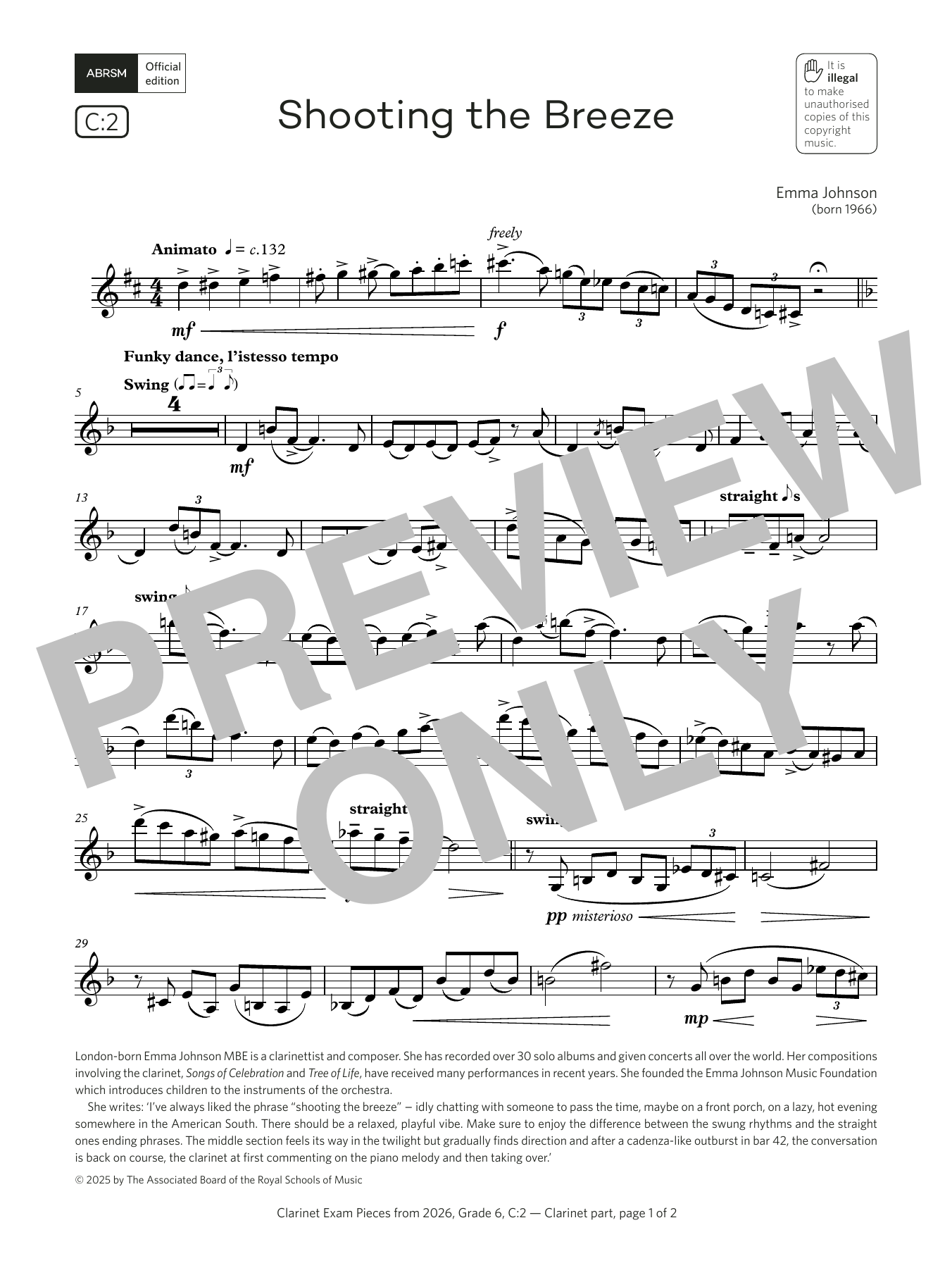 Product gallery: Page 1 of 1 Shooting the Breeze (Grade 6, list C2, from the ABRSM Clarinet Syllabus from 2026), Emma Johnson