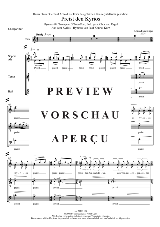 Product gallery: Page 8 of 21 Preist den Kyrios, Gesamtpartitur , , (mixed choir, soli, trumpet + organ)