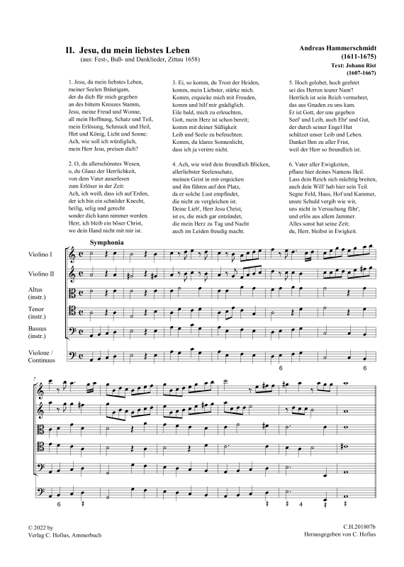 gallery: Jesu, du mein liebstes Leben (aus: Fest-, Buß- und Danklieder), , (5 Vokalstimmen, 2 Violinen, 3 Instrumente und Continuo)