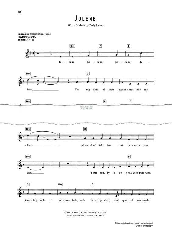 Produktgalerie: Seite 1 von 1 Jolene, Dolly Parton, Gesang, Gitarre, Keyboard