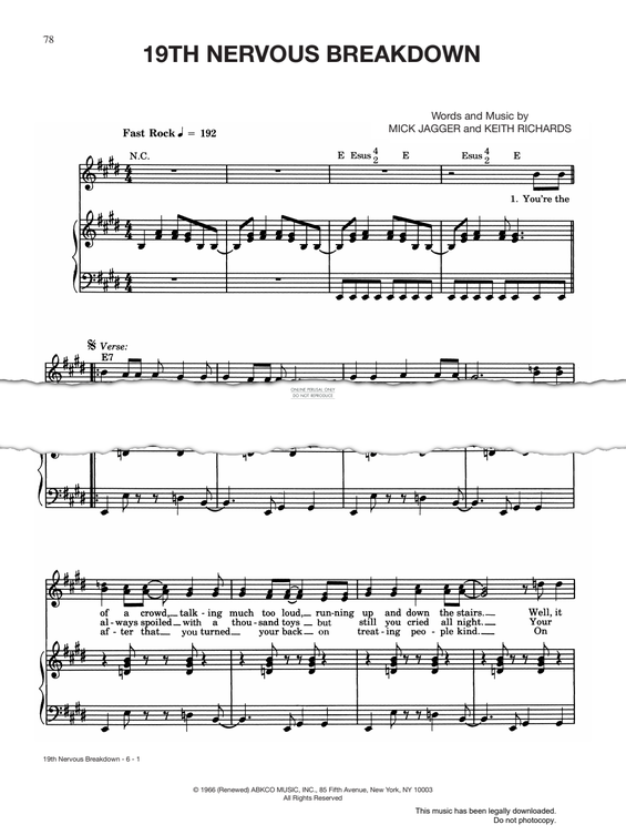 Produktgalerie: Seite 1 von 1 19th Nervous Breakdown, The Rolling Stones, Gesang, Gitarre, Klavier