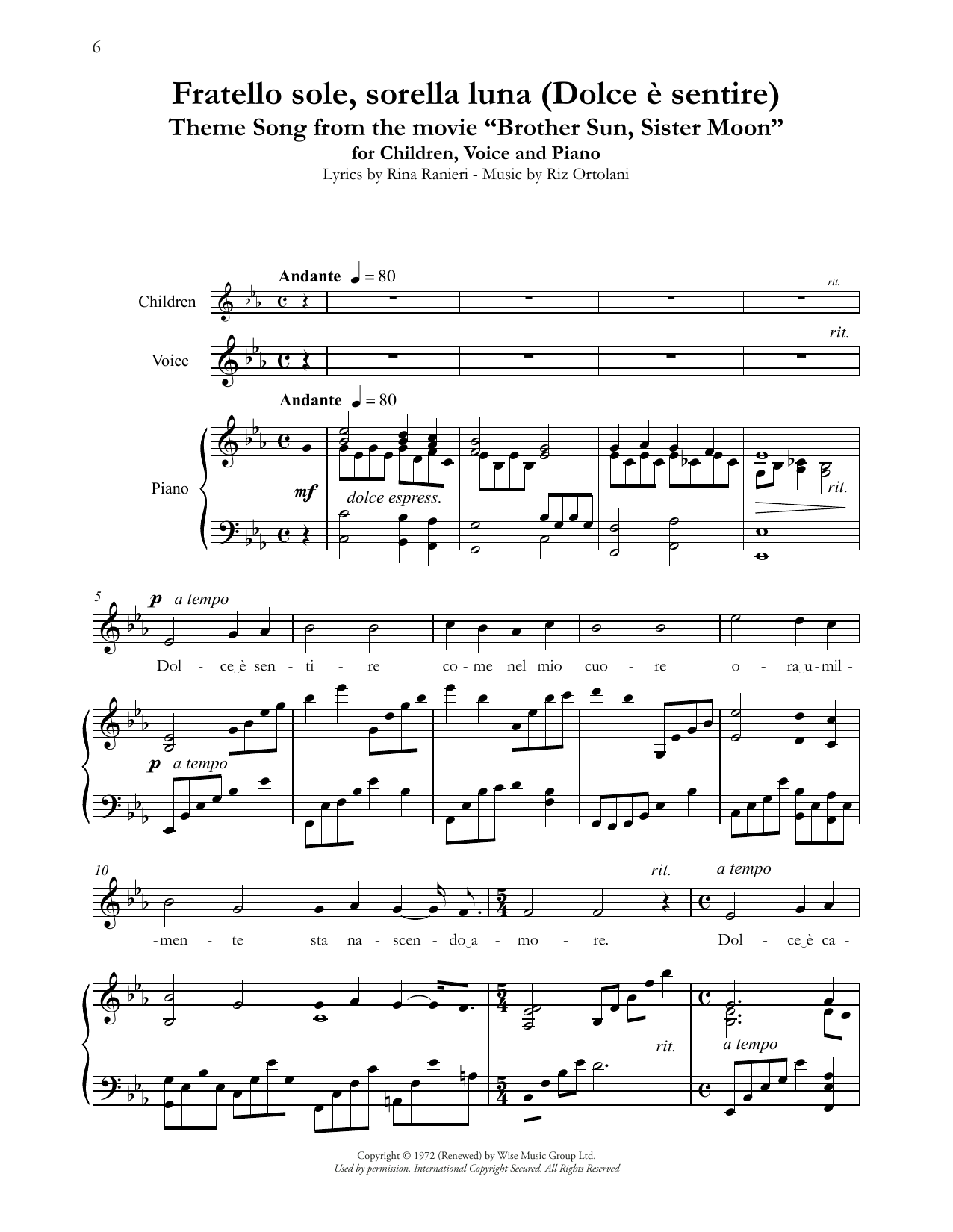 Product gallery: Page 1 of 1 Fratello Sole, Sorella Luna (Dolce è sentire) (Theme from Brother Sun, Sister Moon), Andrea Bocelli
