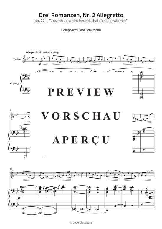 gallery: Drei Romanzen, Nr. 2 Allegretto - op. 22 II, Joseph Joachim freundschaftlichst gewidmet , , (Violine + Klavier)