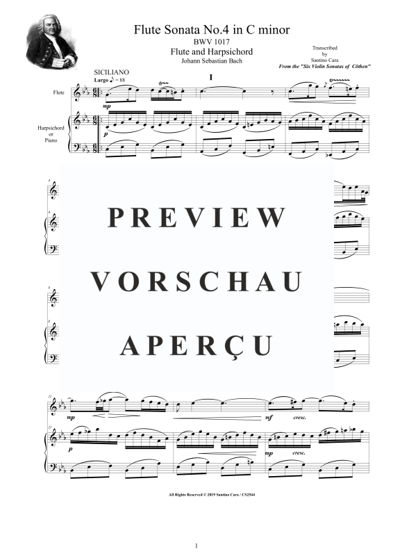 Produktgalerie: Seite 2 von 11 Flöten Sonate Nr. 4 in C-Moll BWV 1017, , Flöte und Cembalo/Klavier