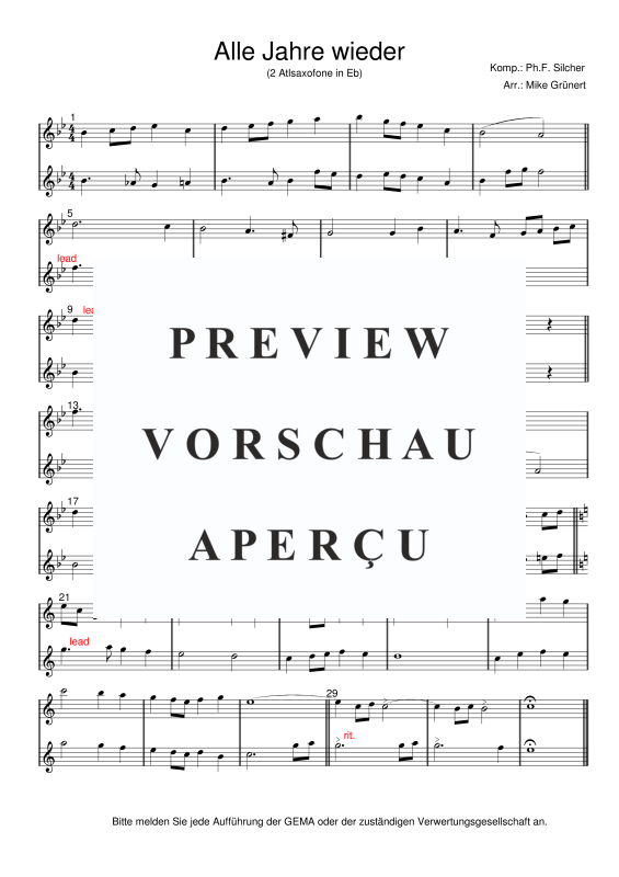 gallery: Deutsche Weihnachtslieder, , 15 Duette für 2 Alt Saxophone oder Instrumente in Es