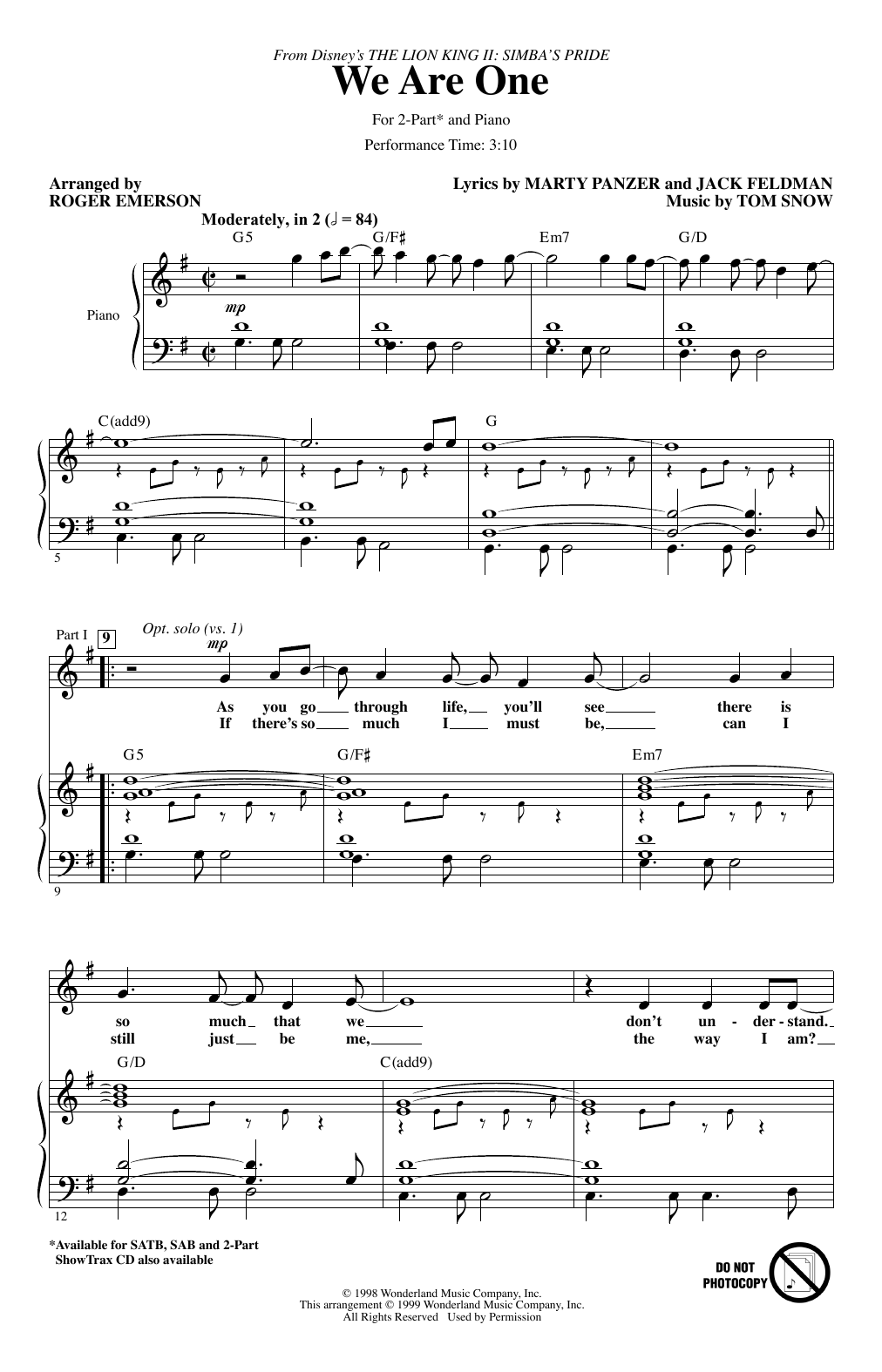 Product picture to: We Are One (from The Lion King II: Simba's Pride) (arr. Roger Emerson)