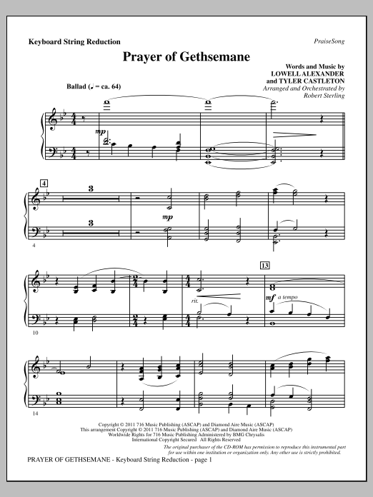 Product picture to: Prayer Of Gethsemane - Keyboard String Reduction