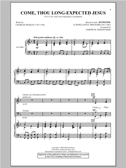 Product gallery: Page 1 of 1 Come, Thou Long-Expected Jesus (from Carols For Choir And Congregation), Joseph Martin