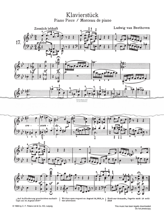 Produktgalerie: Seite 1 von 1 Klavierstuck, Ludwig van Beethoven, Klavier