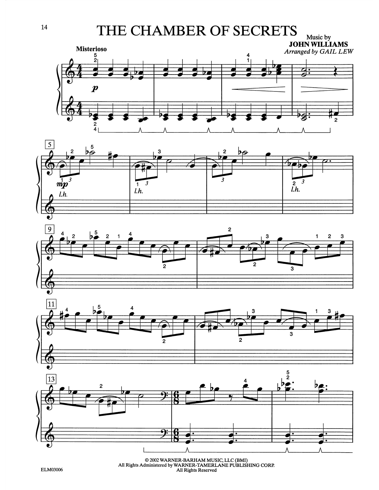 Produktbild zu:  The Chamber Of Secrets (from Harry Potter) (arr. Gail Lew) - John Williams