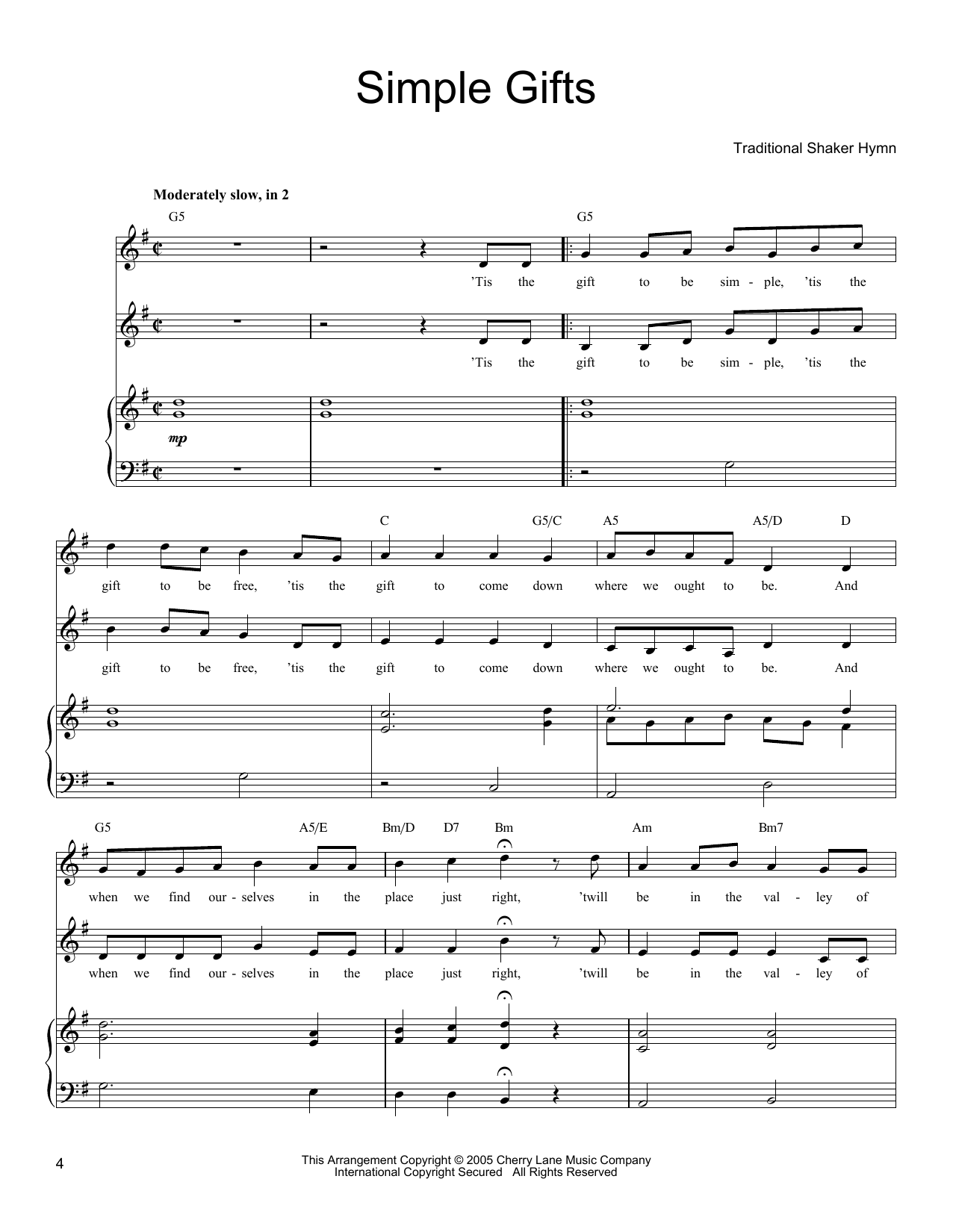 Produktgalerie: Seite 1 von 1 Simple Gifts, Traditional Shaker Hymn, Gesang