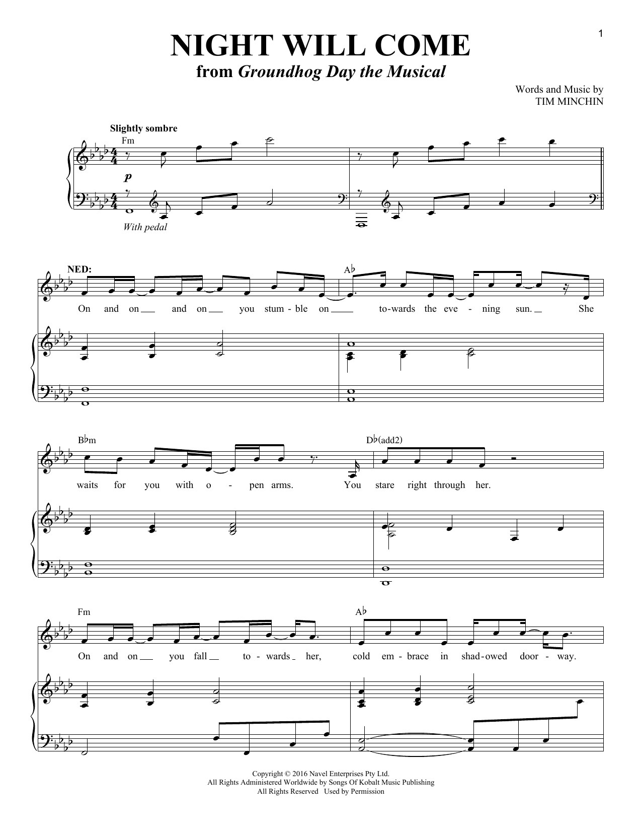 Produktgalerie: Seite 1 von 1 Night Will Come (from Groundhog Day The Musical), Tim Minchin, Gesang, Klavier