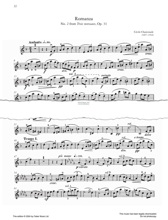 Product gallery: Page 1 of 1 Romanza (No. 2 from Trois morceaux, Op. 31), Cécile Chaminade