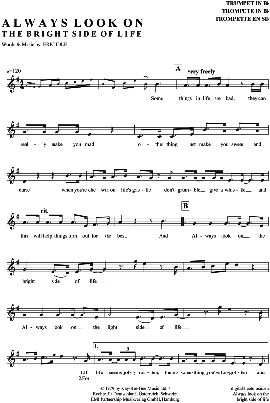 Produktgalerie: Seite 1 von 4 Always look on the bright side of life , Monty Python, Trompete in B