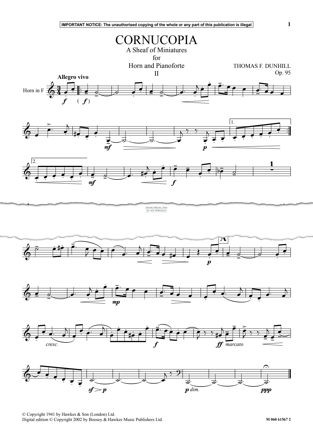 Produktgalerie: Seite 1 von 1 Cornucopia - A Sheaf of Miniatures for Horn and Pianoforte (II), Thomas F. Dunhill, Horn, Klavier