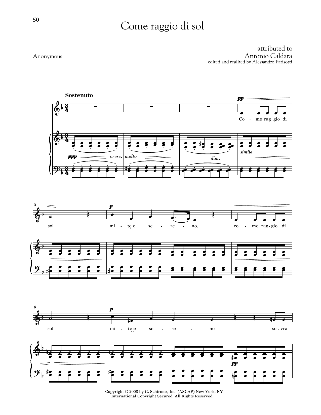 Produktbild zu: Come Raggio Di Sol (Medium Low Voice)