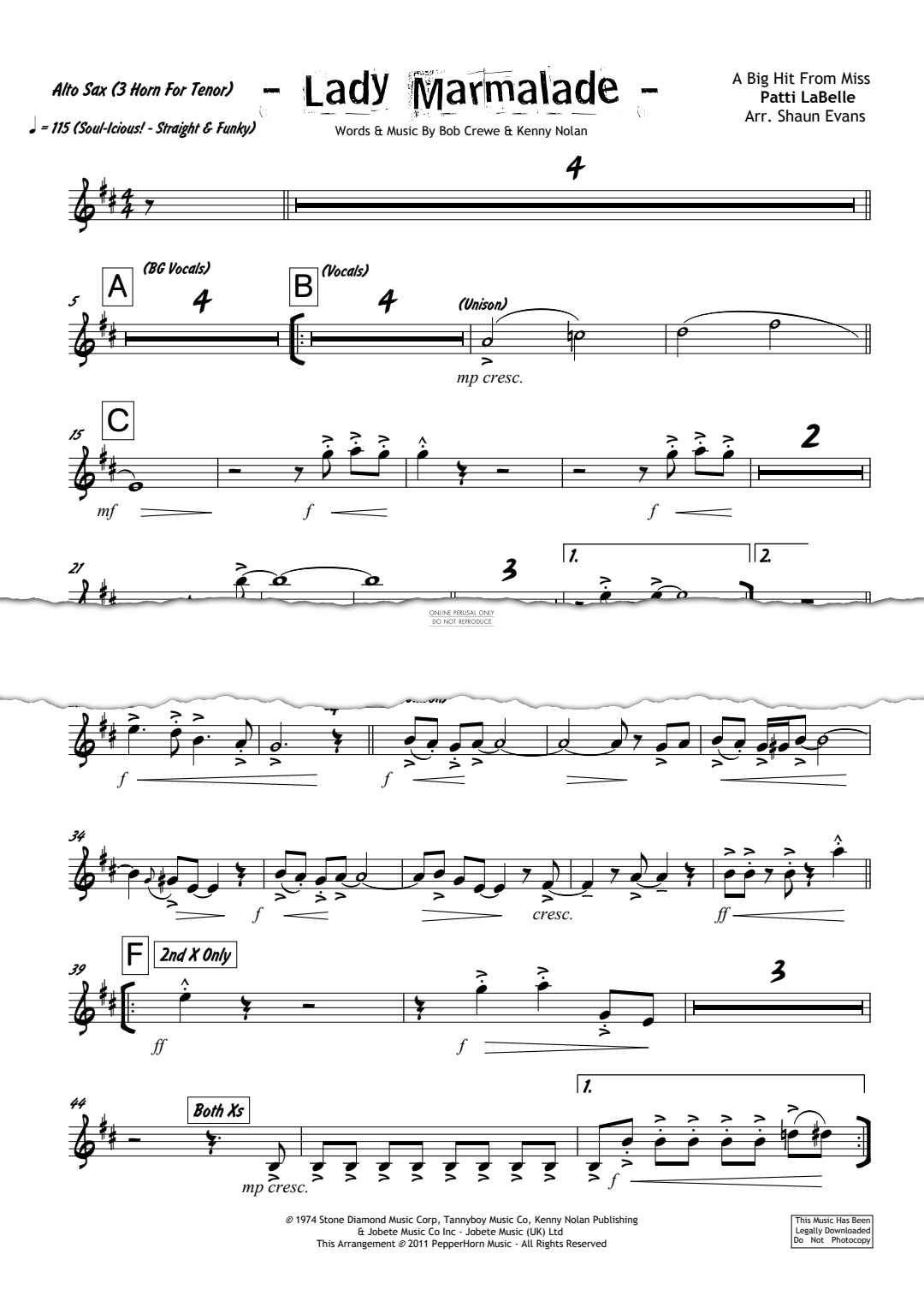 Lady Marmalade (Patti LaBelle) | Sheet Music: Alto Saxophone | PDF