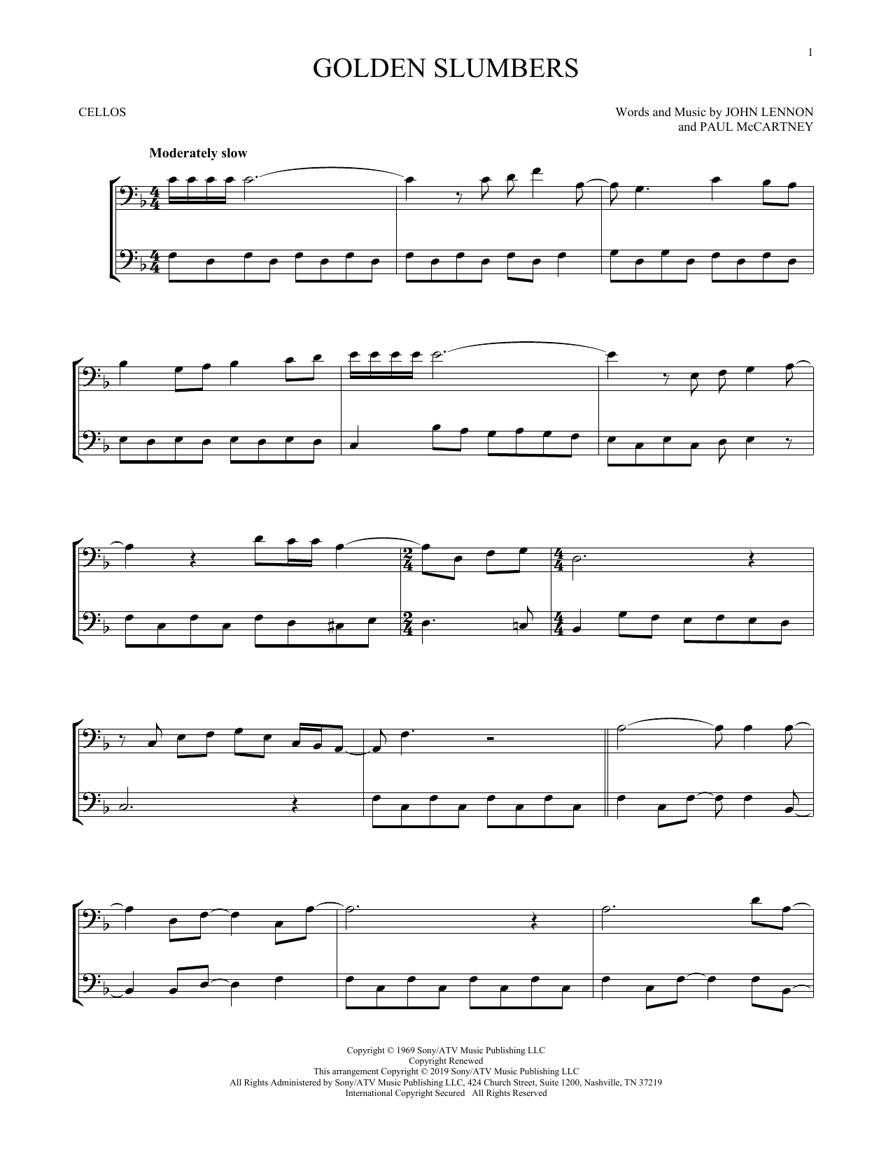 Produktgalerie: Seite 1 von 1 Golden Slumbers, The Beatles, Violoncello