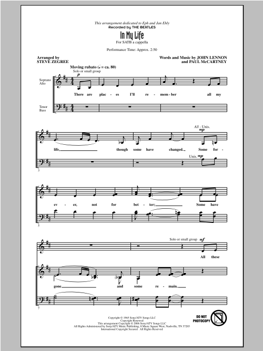 Produktbild zu: In My Life (arr. Steve Zegree)