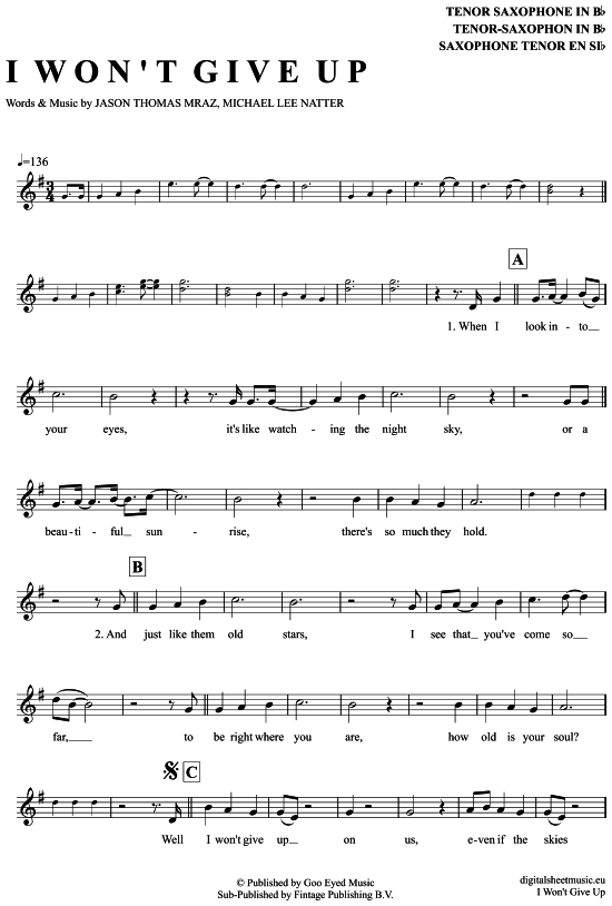 Product gallery: Page 1 of 4 I won´t give up , Mraz, Jason, Tenor Saxophone
