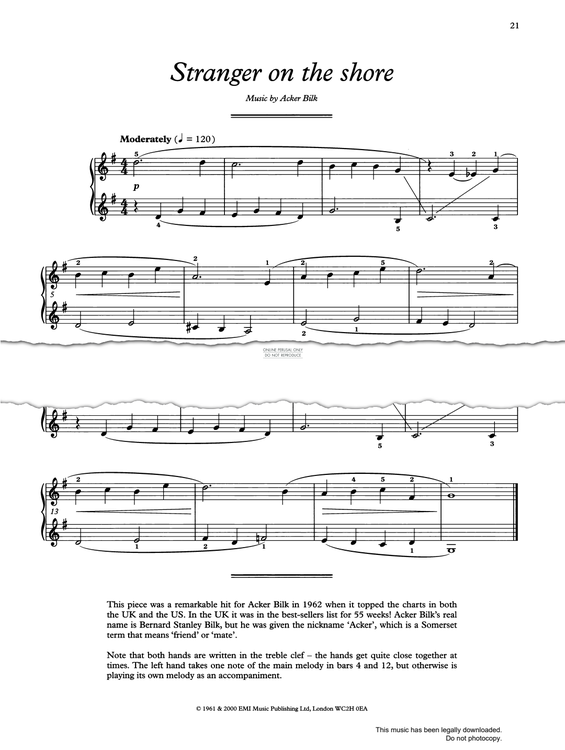 Produktgalerie: Seite 1 von 1 Stranger On The Shore, Acker Bilk, Klavier