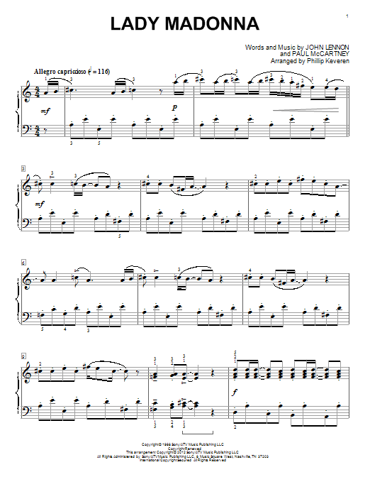 Product gallery: Page 1 of 1 Lady Madonna [Classical version] (arr. Phillip Keveren), The Beatles