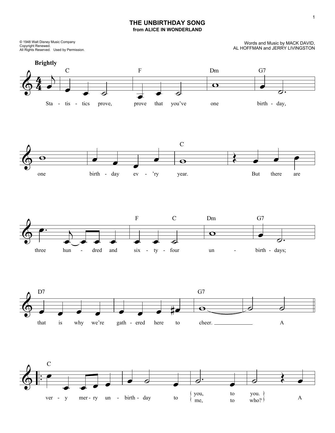 Product picture to: The Unbirthday Song (from Alice In Wonderland)