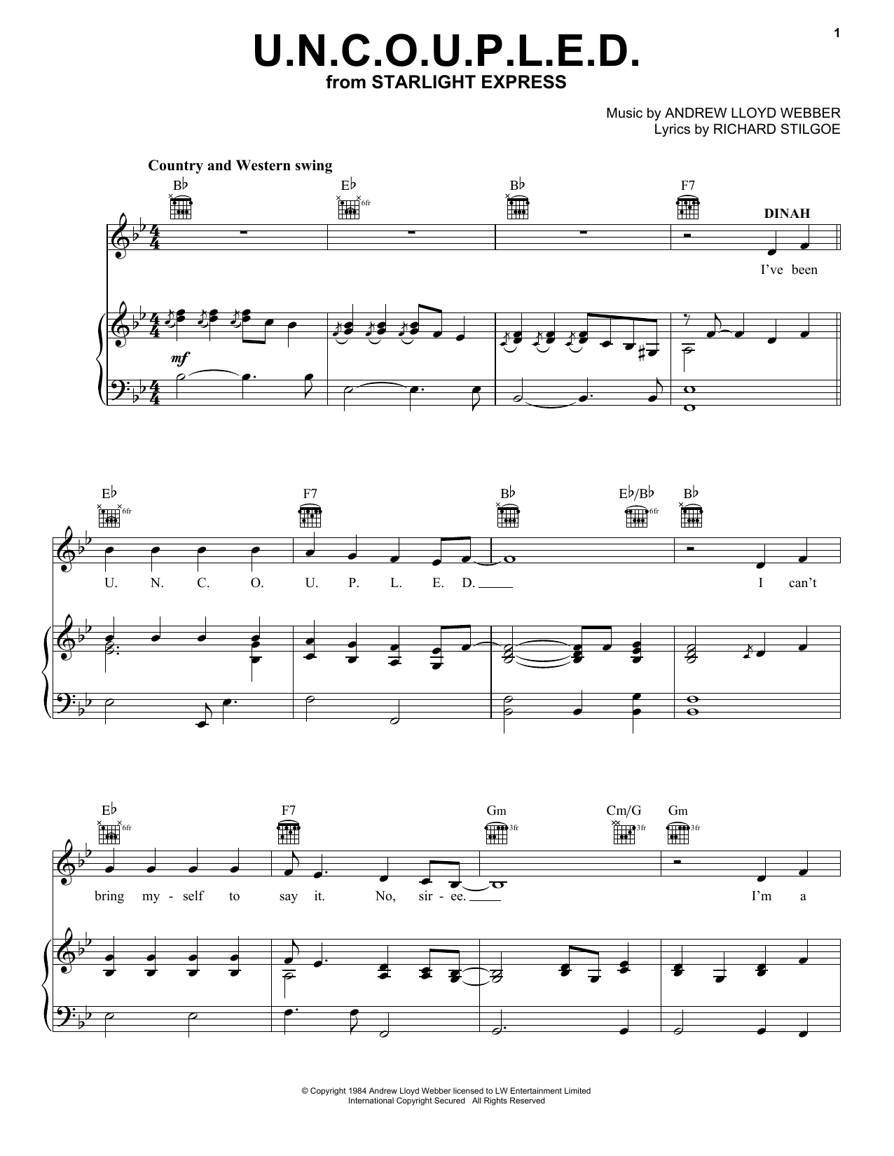 Produktgalerie: Seite 1 von 1 U.N.C.O.U.P.L.E.D. (from Starlight Express), Andrew Lloyd Webber, Gesang, Gitarre, Klavier