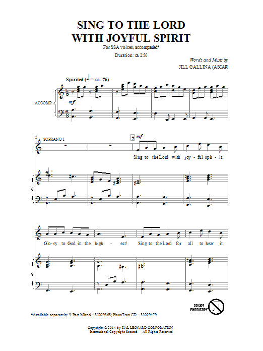 Product gallery: Page 1 of 1 Sing To The Lord With Joyful Spirit, Jill Gallina