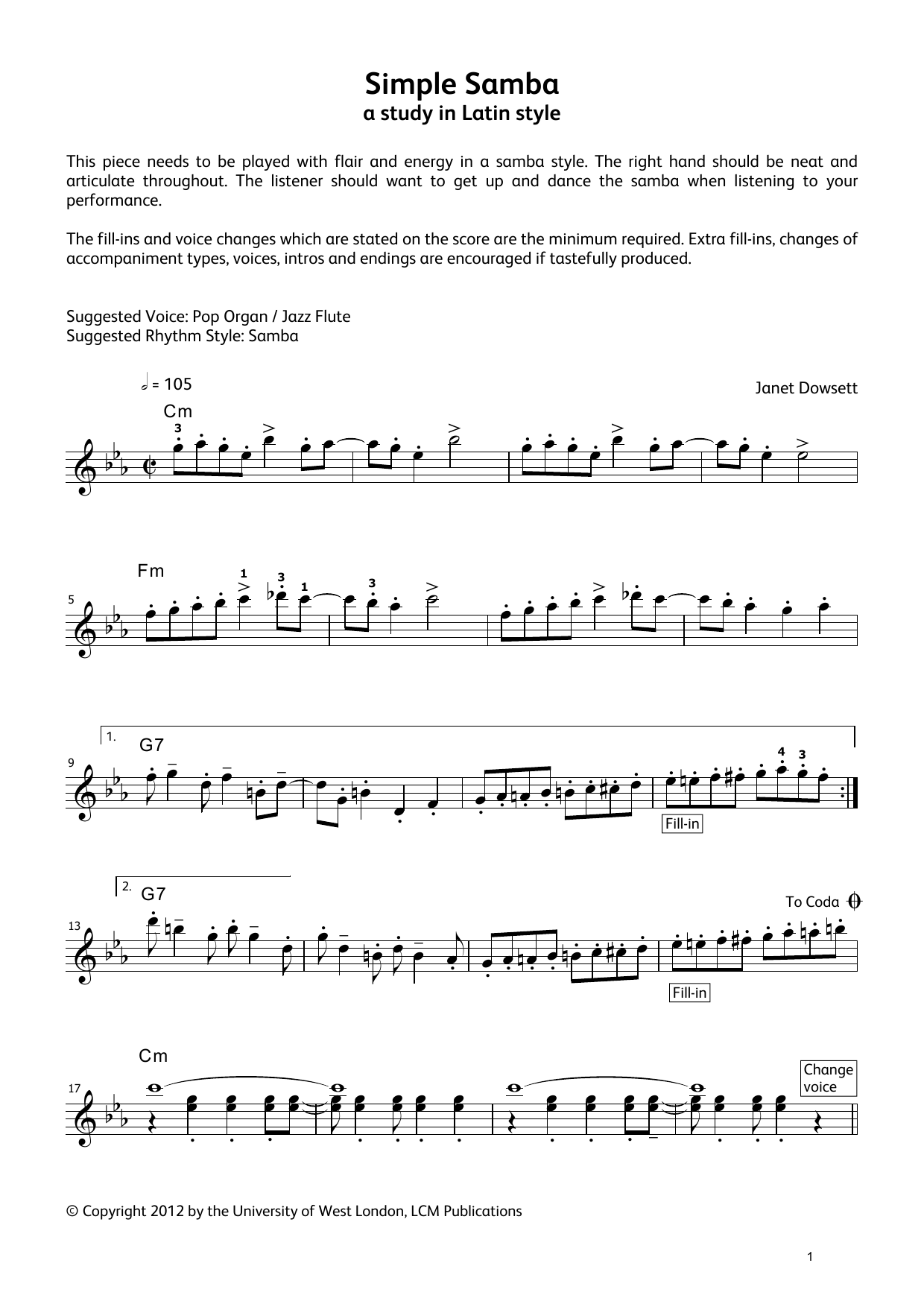 Produktgalerie: Seite 1 von 1 Simple Samba (from LCME Electronic Keyboard Grade 7 List A), Janet Dowsett, Klavier