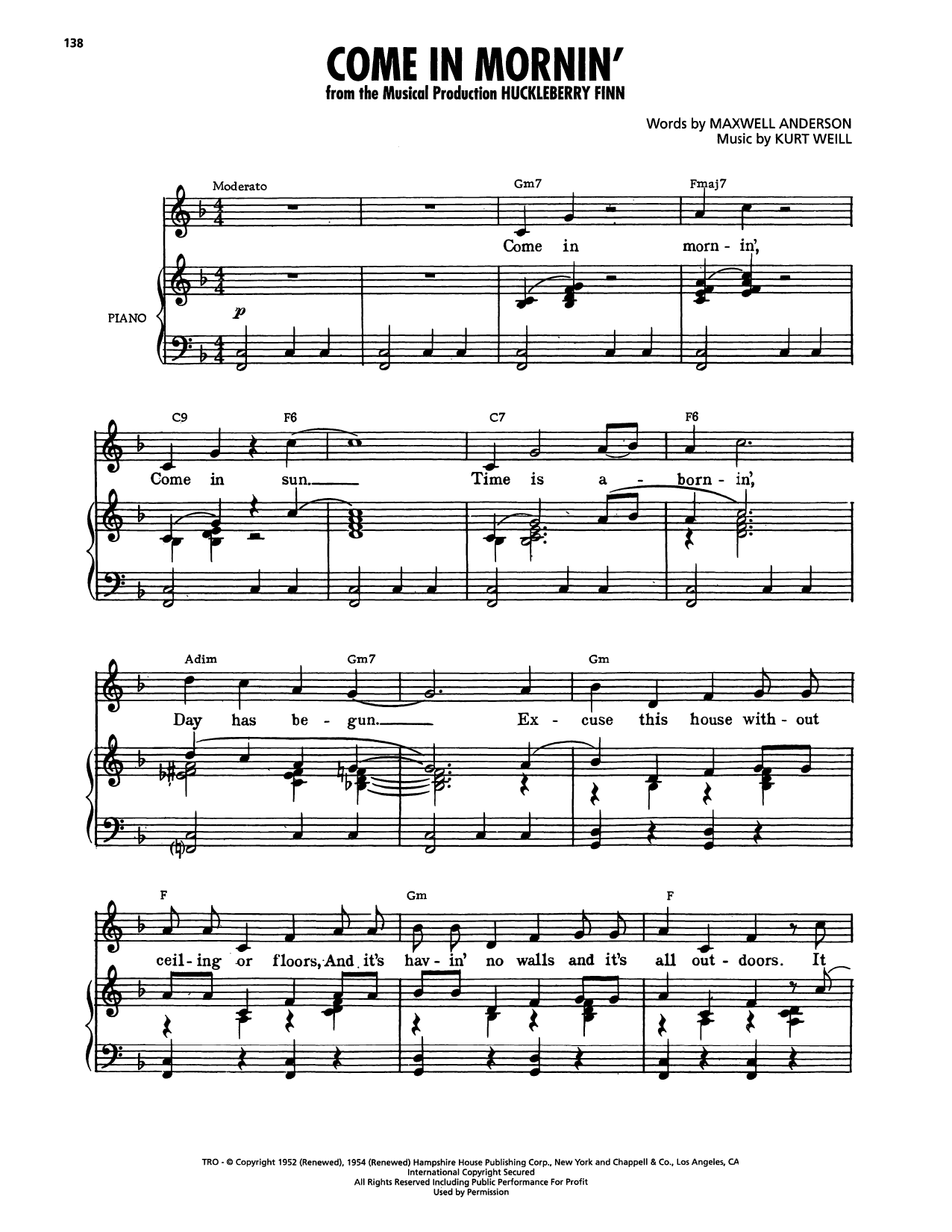 Produktgalerie: Seite 1 von 1 Come In Mornin' (from Huckleberry Finn), Maxwell Anderson, Gesang, Gitarre, Klavier