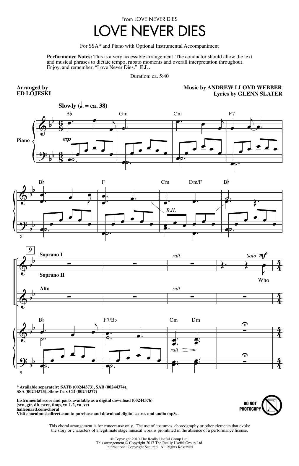 Produktgalerie: Seite 1 von 1 Love Never Dies (arr. Ed Lojeski), Andrew Lloyd Webber, Chor