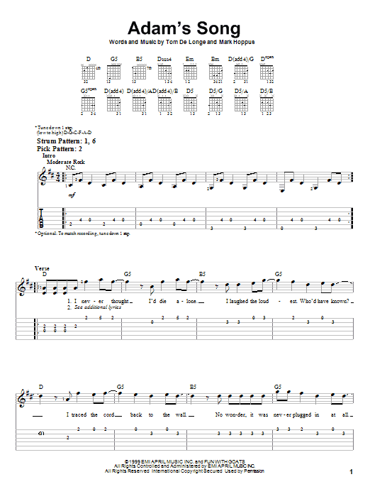 Product gallery: Page 1 of 1 Adam's Song, Blink-182