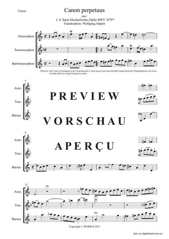 Product gallery: Page 2 of 6 Canon perpetuus aus: Musikalisches Opfer BWV 1079, , Saxophone Trio ATB Urtext