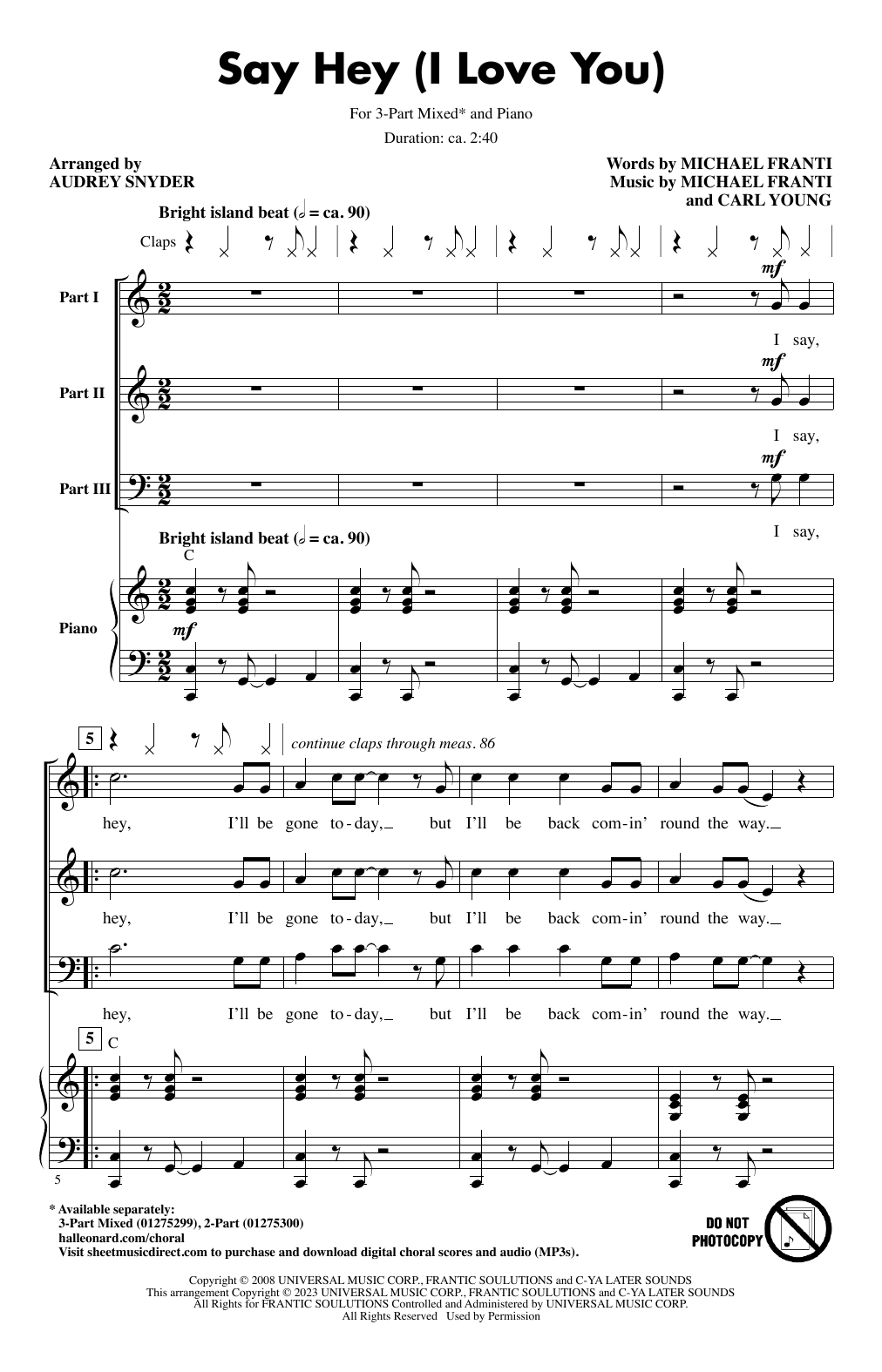 Produktbild zu: Say Hey (I Love You) (arr. Audrey Snyder)