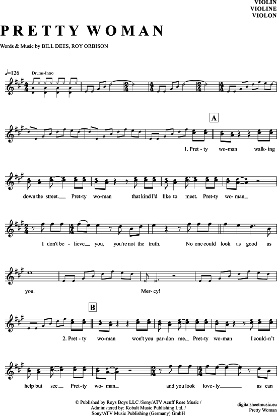 Product gallery: Page 1 of 4 Pretty Woman , Orbison, Roy, (violin)