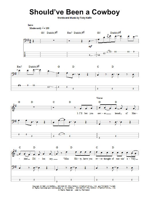 Produktgalerie: Seite 1 von 1 Should've Been A Cowboy, Toby Keith, E-Bass